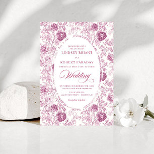 Boho Blush Pink Toile Floral Wedding Invitation 