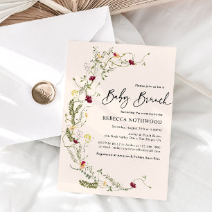 Boho Blush Pink Wildflower Wreath Baby Brunch Invitation
