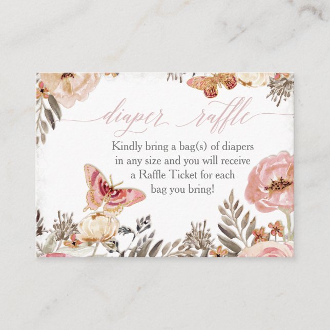 Boho Blush Rose Diaper Raffle Girl Baby Shower Business Card (Front)