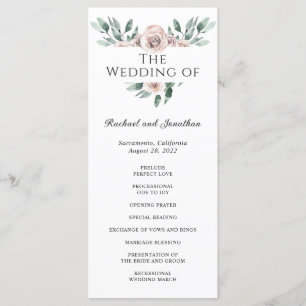 Boho Blush Rose Floral Wedding Program Programme
