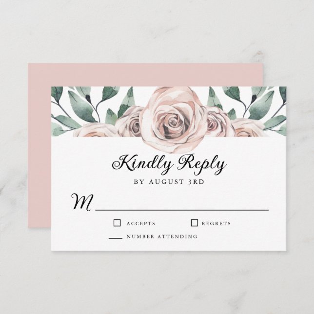 Boho Blush Rose Floral Wedding RSVP (Front/Back)