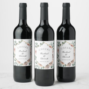 Boho Blush Rose Floral Wedding Wine Label