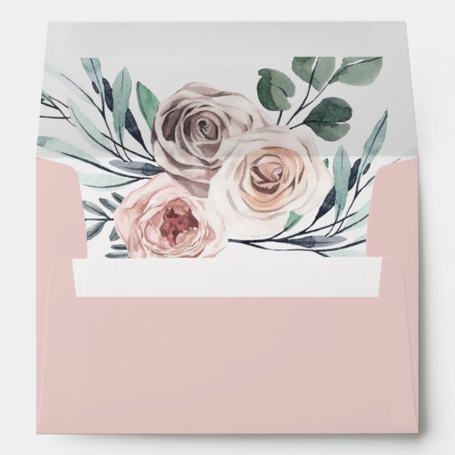 Boho Blush Rose Floral with Return Address Envelope (Back (Bottom))