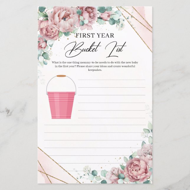 Boho blush roses gold frame Bucket List First Year (Front)