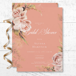 Boho Blush Roses & Grasses Bridal Shower Invitation