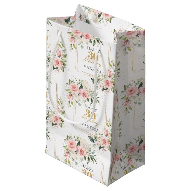 Boho blush roses green gold 30th Birthday Gift Bag (Front Angled)