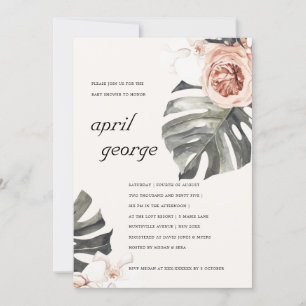 BOHO BLUSH RUST FLORA MONSTRERA BABY SHOWER INVITE