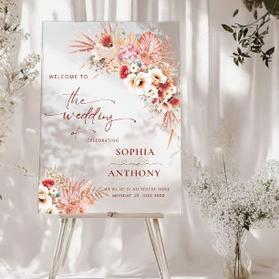 Boho Blush Terracotta Floral Acrylic Wedding Sign