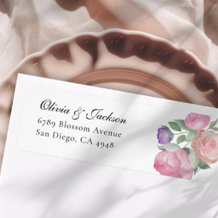 Boho Blush Watercolor Floral Wedding Address 