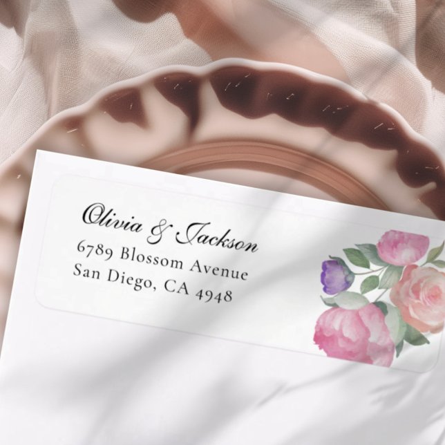 Boho Blush Watercolor Floral Wedding Address  (Creator Uploaded)