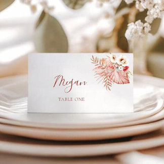 Boho Blush Watercolor Floral Wedding Place Card