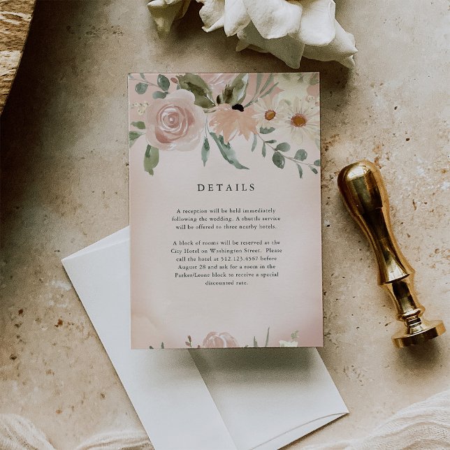 Boho Blush Watercolor Flowers | Wedding Details Enclosure Card (Creator Uploaded)