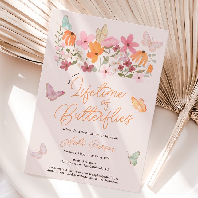 Boho blush wildflowers butterflies bridal shower invitation (Boho blush wildflowers butterflies bridal shower invitation)