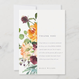 Boho Blush Yellow Orange Floral Bridal Shower Thank You Card