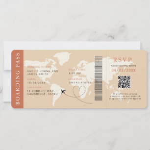 Boho Boarding Pass Destination wedding QR code Invitation