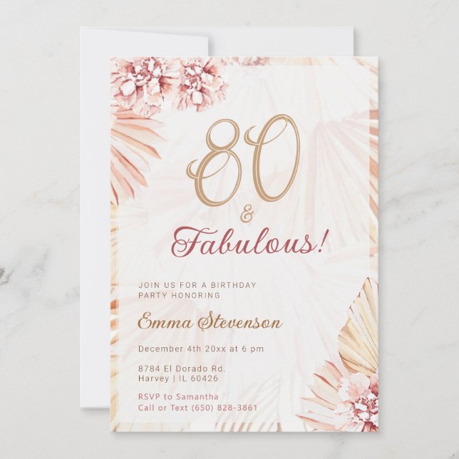 Boho Bohemian 80 & Fabulous Ladies 80th Birthday Invitation (Front)