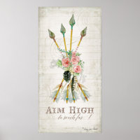 Boho Bohemian Aim High Arrows Feathers Rustic Wood