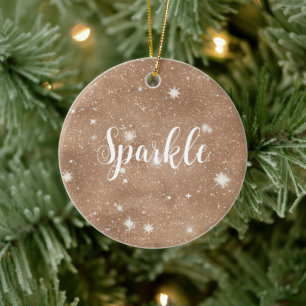 Boho Bohemian Brown Stars Glitter Ceramic Tree Decoration