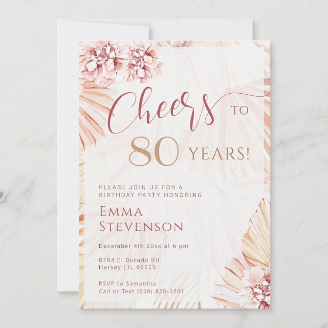 Boho Bohemian Cheers 80 Years Ladies 80th Birthday Invitation (Front)