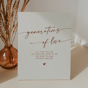 Boho Bohemian Cream Generations of Love Wedding Pedestal Sign