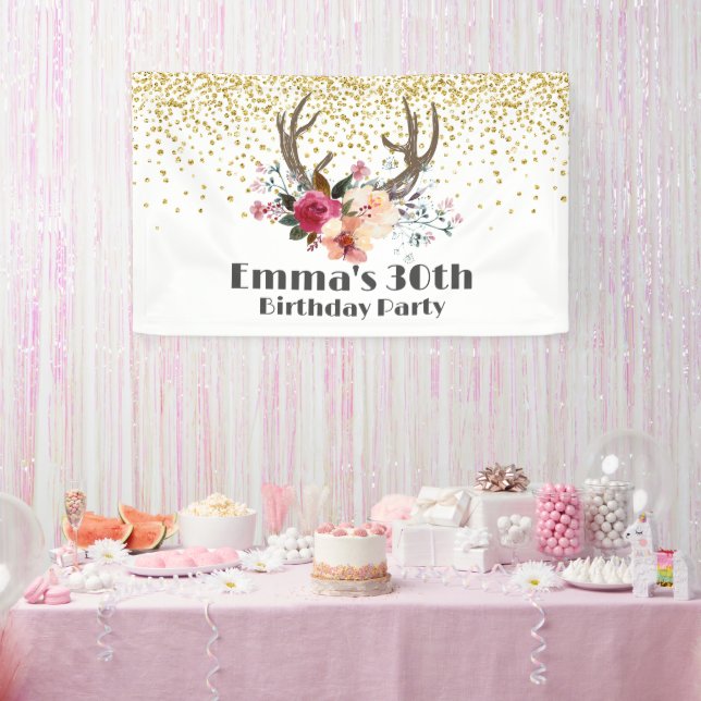 boho, bohemian deer , antler deer Banner (Party)