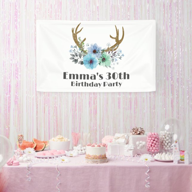 boho, bohemian deer , antler deer Banner (Party)