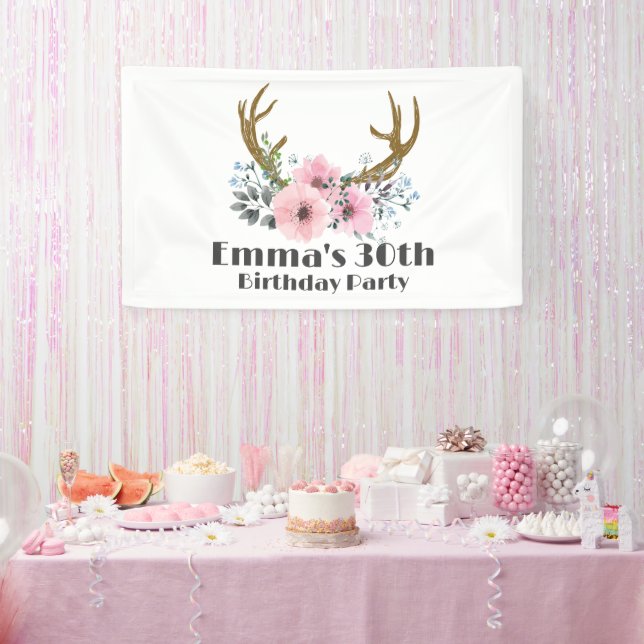 boho, bohemian deer , antler deer Banner (Party)