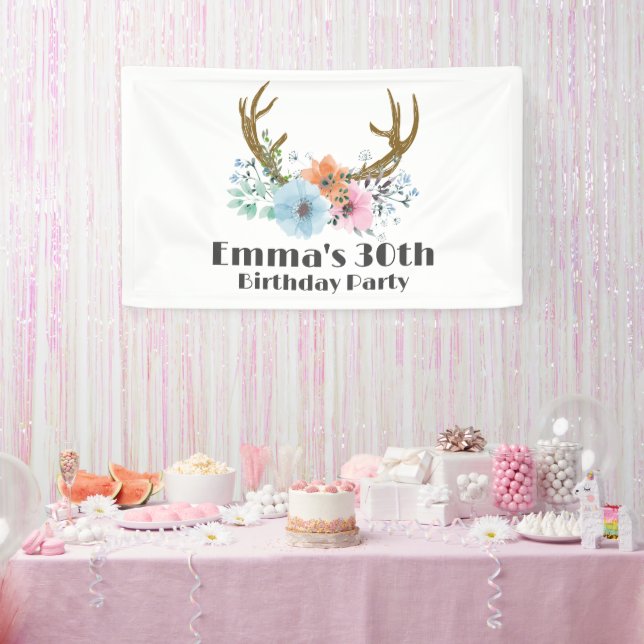 boho, bohemian deer , antler deer Banner (Party)