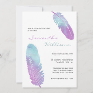 Boho Bohemian Feather Purple Birthday Party Invitation