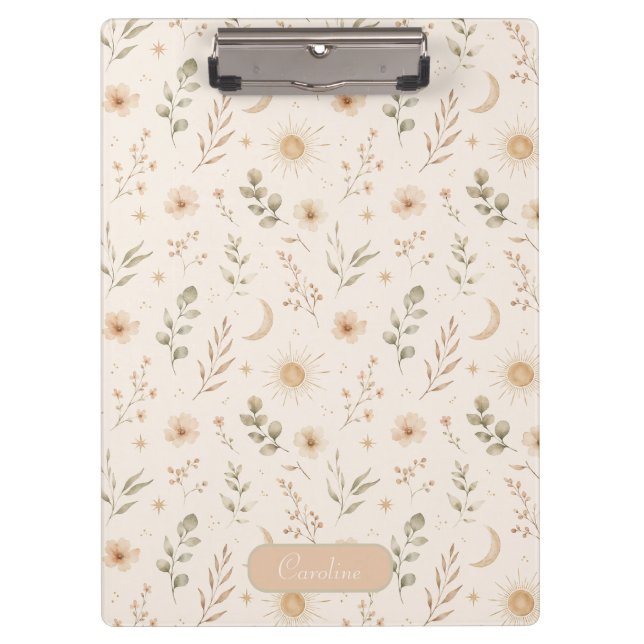 Boho Bohemian Floral Moon Sun Botanical Clipboard (Front)