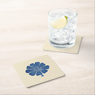 Boho Bohemian flower minimalist zen blueprint Square Paper Coaster