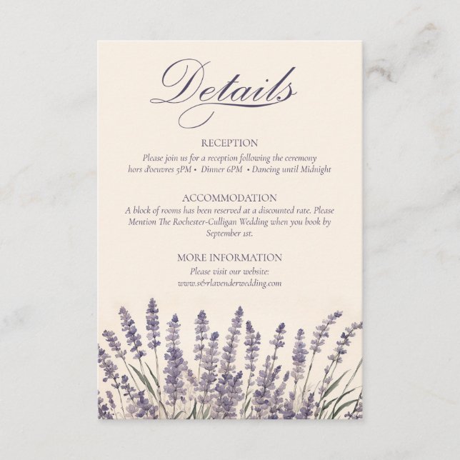 Boho Bohemian Lavender Monogram Wedding Details Enclosure Card (Front)