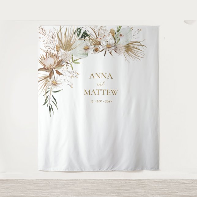 Boho Bohemian Name Wedding Backdrop Tapestry (Front)