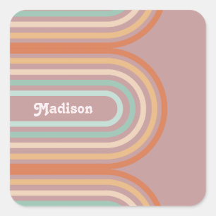 Boho Bohemian Pastel Rainbow Mauve Background Square Sticker