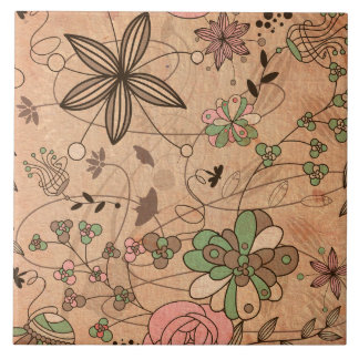 Boho Bohemian Retro Colourful Floral Flowers Tile