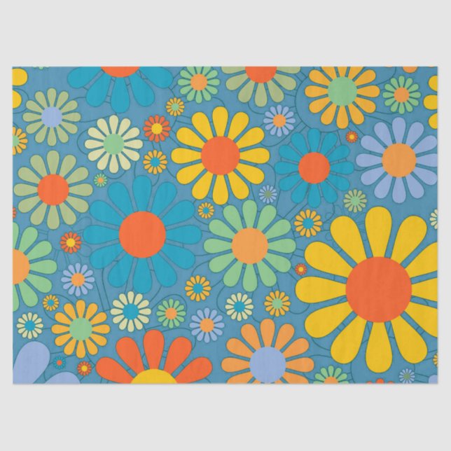 Boho Bohemian Retro Colourful Floral Flowers Tissue Paper (Front)