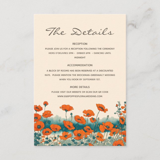 Boho Bohemian Wildflower Details QR Code Wedding  Enclosure Card (Front)