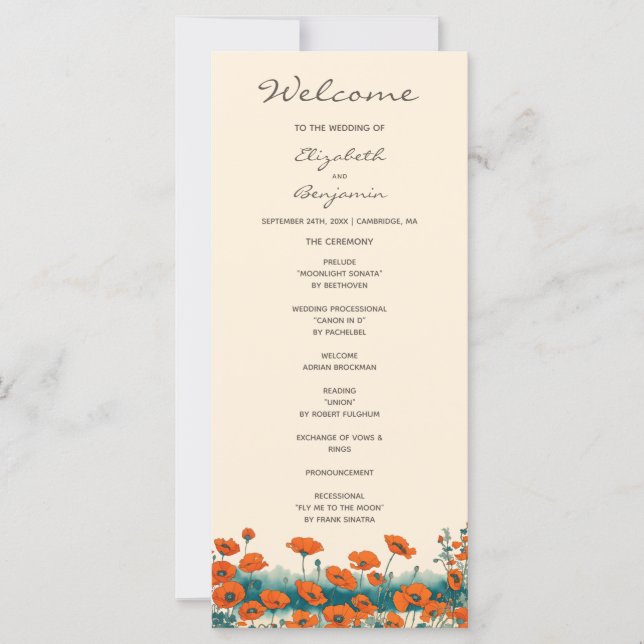 Boho Bohemian Wildflower Rustic Wedding Program (Front)