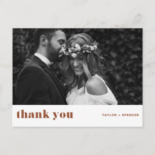 Boho Bold Typography Terracotta Wedding Thank You Postcard