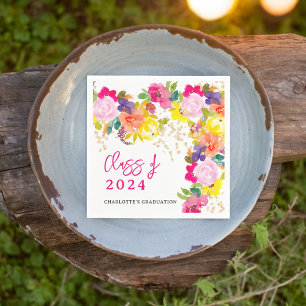 Boho bold watercolor flowers spring graduation napkin