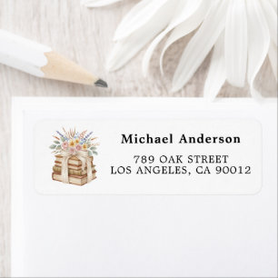 Boho Book Stack Floral Return Address Label