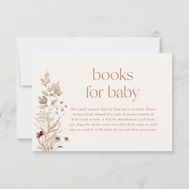 Boho Books for Baby Card, Fall Modern Floral Baby Invitation (Front)
