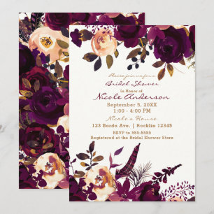 Boho Bordeaux Maroon Floral Fall Bridal Shower Invitation