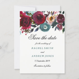 Boho Bordo Burgundy Red Flowers Save the date