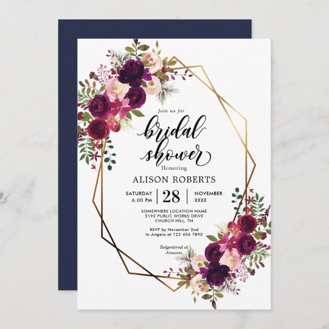 Boho bordo geometric wedding bridal shower invitation (Front/Back)