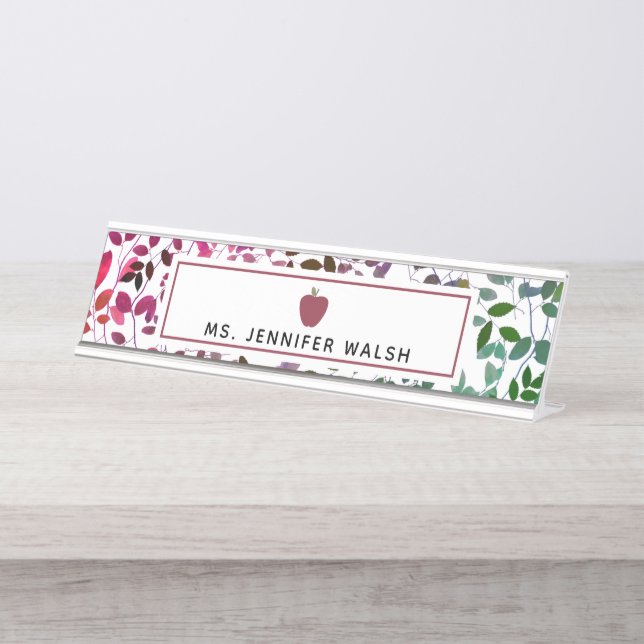 Boho Botanical Apple Teacher Nameplate (Front)