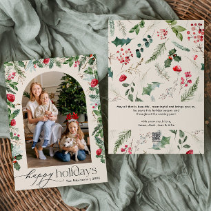 Boho Botanical Arch Happy Holidays 1 Photo  Holiday Card