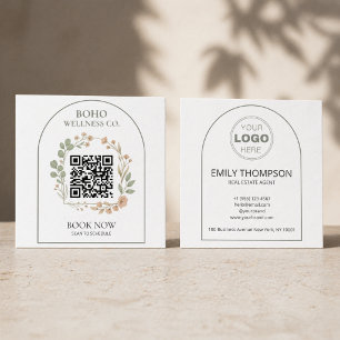 Boho Botanical Arched QR Code Square Business Card