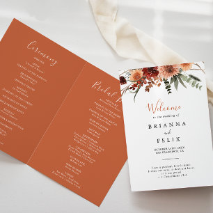 Boho Botanical Autumn Floral Folded Wedding  Programme