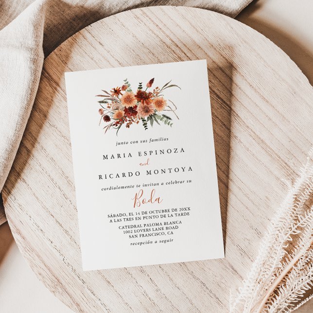 Boho Botanical Autumn Floral Spanish Wedding  Invitation (Creator Uploaded)